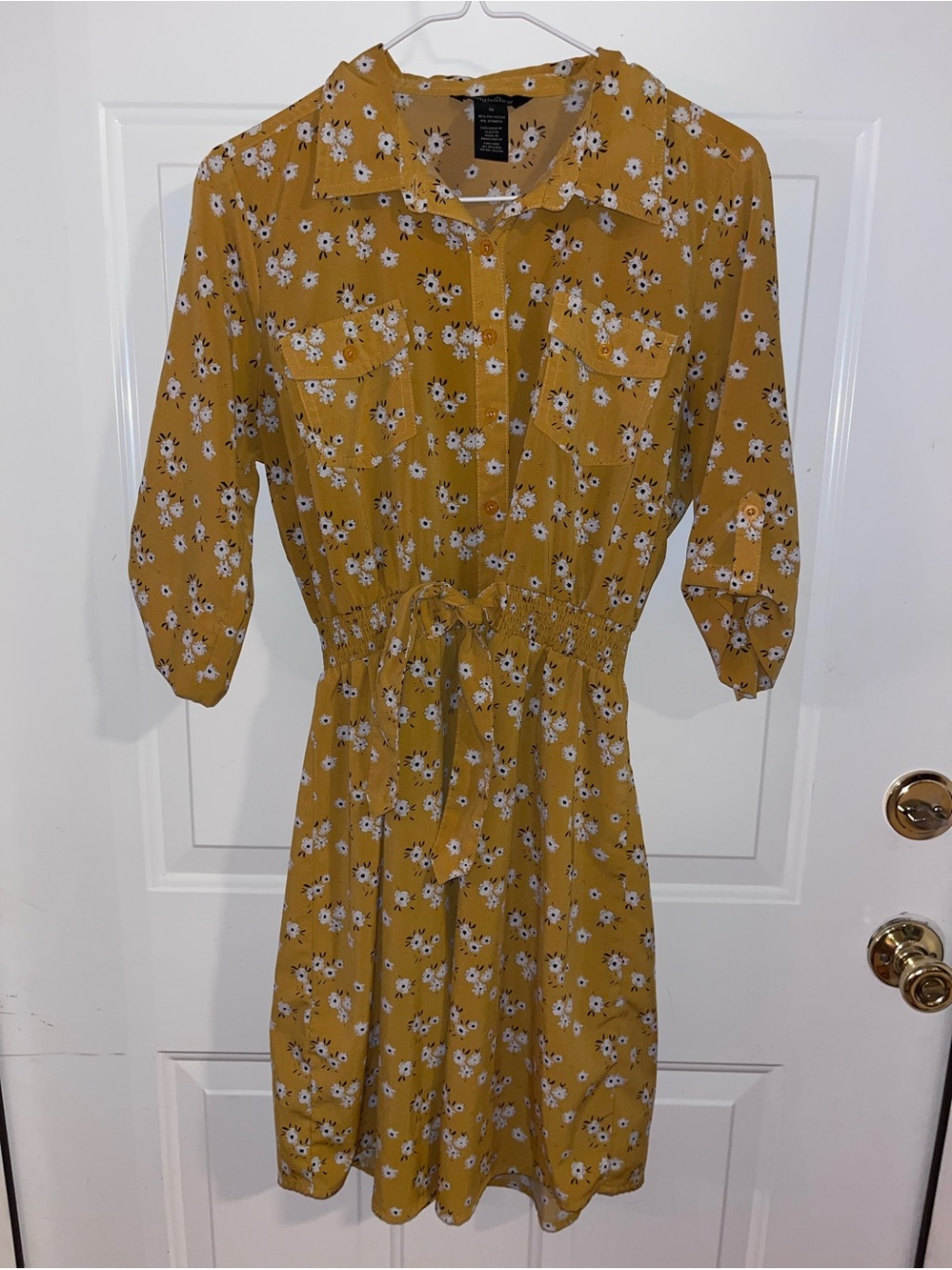 Millenium Mustard Floral Shirt Dress with Drawstring Waist